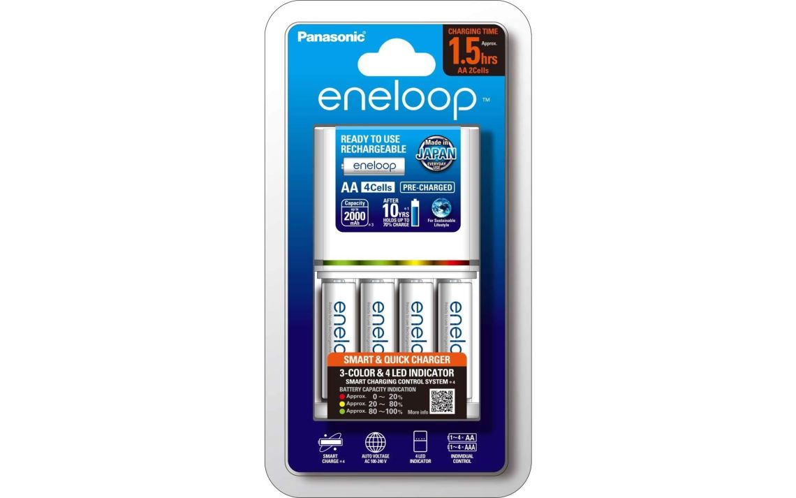 Panasonic Eneloop Quick Charger with 4 x AA NiMH Batteries