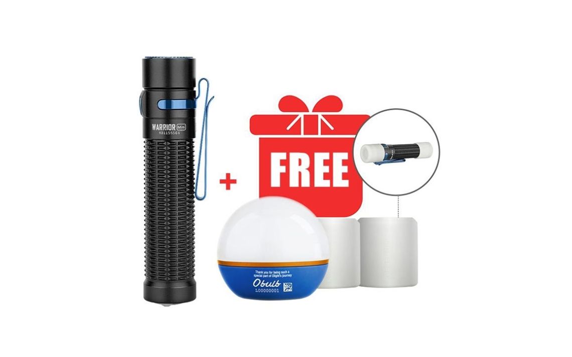 Olight Warrior Mini 1500 lumen rechargeable tactical torch + free Blue Obulb