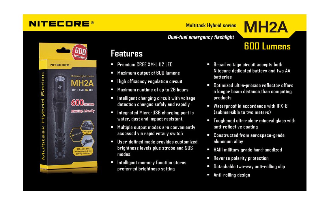 Nitecore MH2A rechargeable duel-fuel LED torch