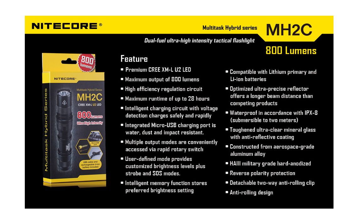 Nitecore MH2C rechargeable duel-fuel LED torch